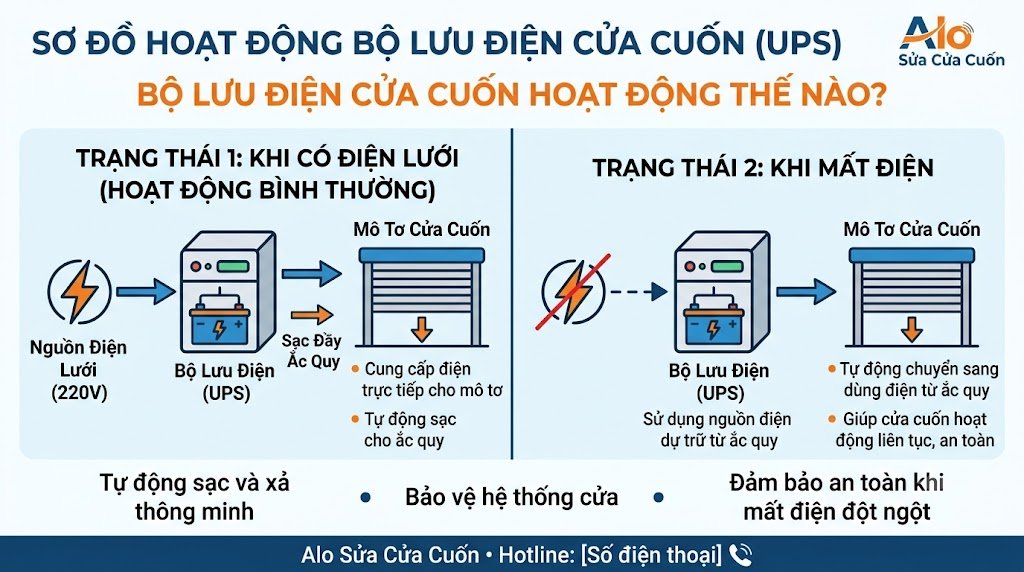 bộ lưu điện cửa cuốn hoạt động thế nào