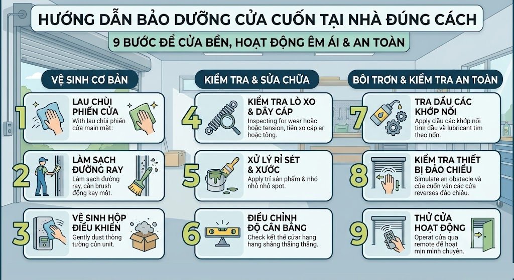 bảo dưỡng cửa cuốn tại nhà đúng cách