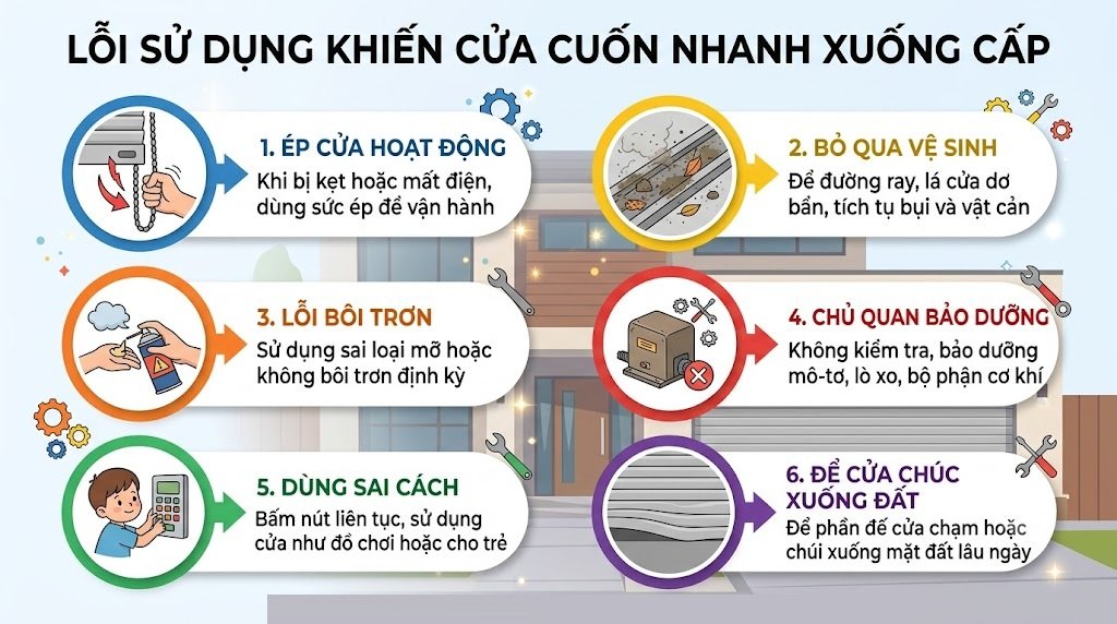 lỗi sử dụng khiến cửa cuốn nhanh xuống cấp