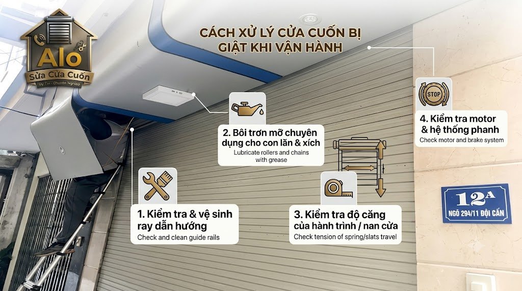 cửa cuốn bị giật khi lên xuống