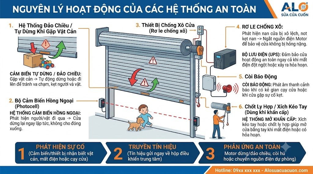 nguyên lý hoạt động của cửa cuốn và cơ chế an toàn