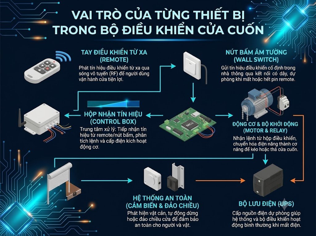 vai trò tùng bộ phận trong hệ thống điều khiển cửa cuốn