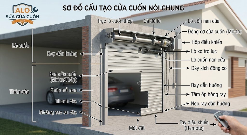 cấu tạo cửa cuốn gồm những bộ phận nào